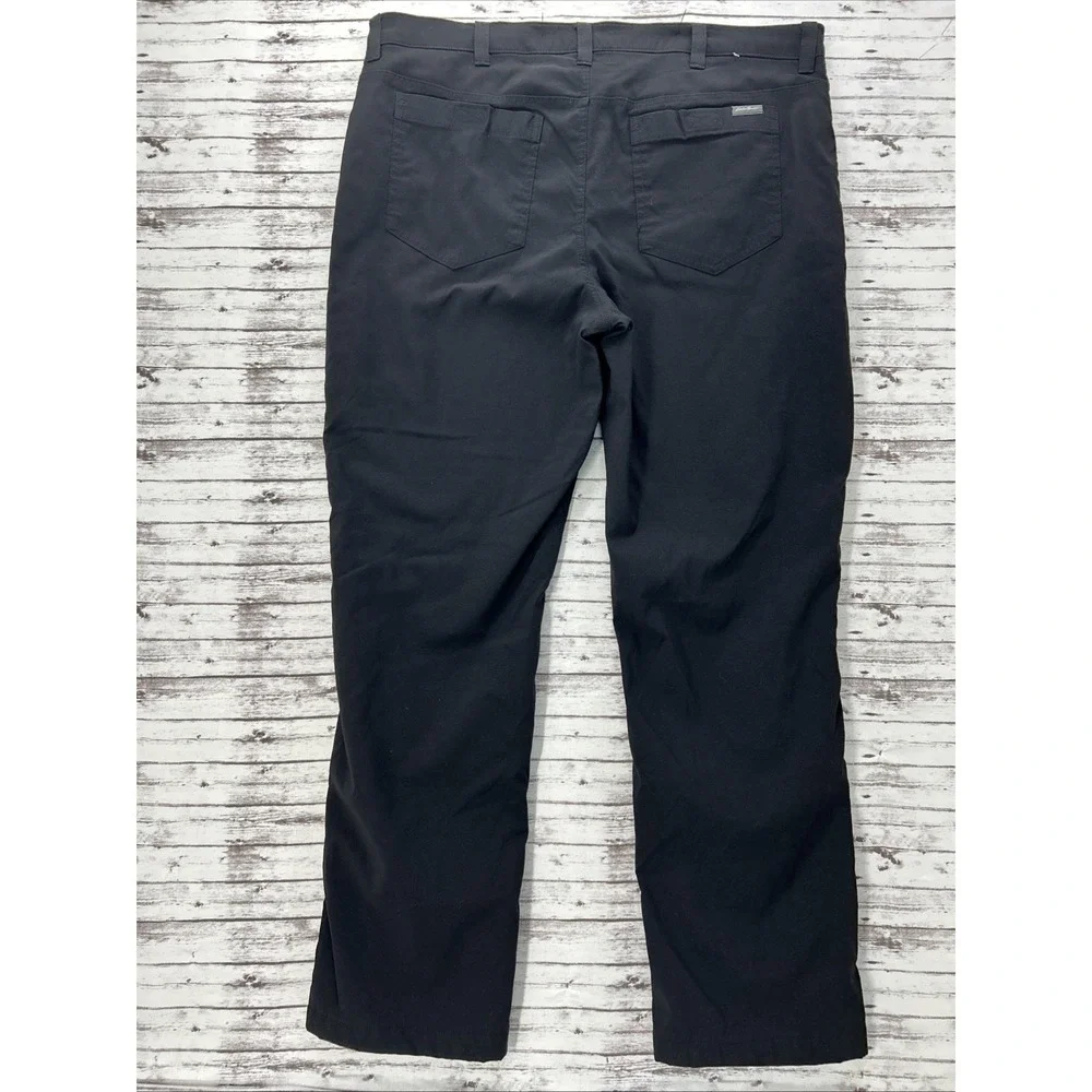 Eddie Bauer Fleece Lined Tech Pant Men's 40x31 Black Straight Side Zip Pocket